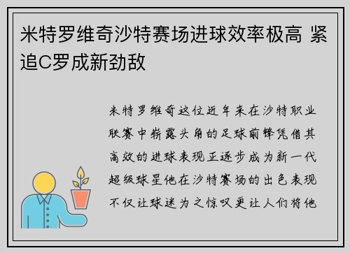 米特罗维奇沙特赛场进球效率极高 紧追C罗成新劲敌